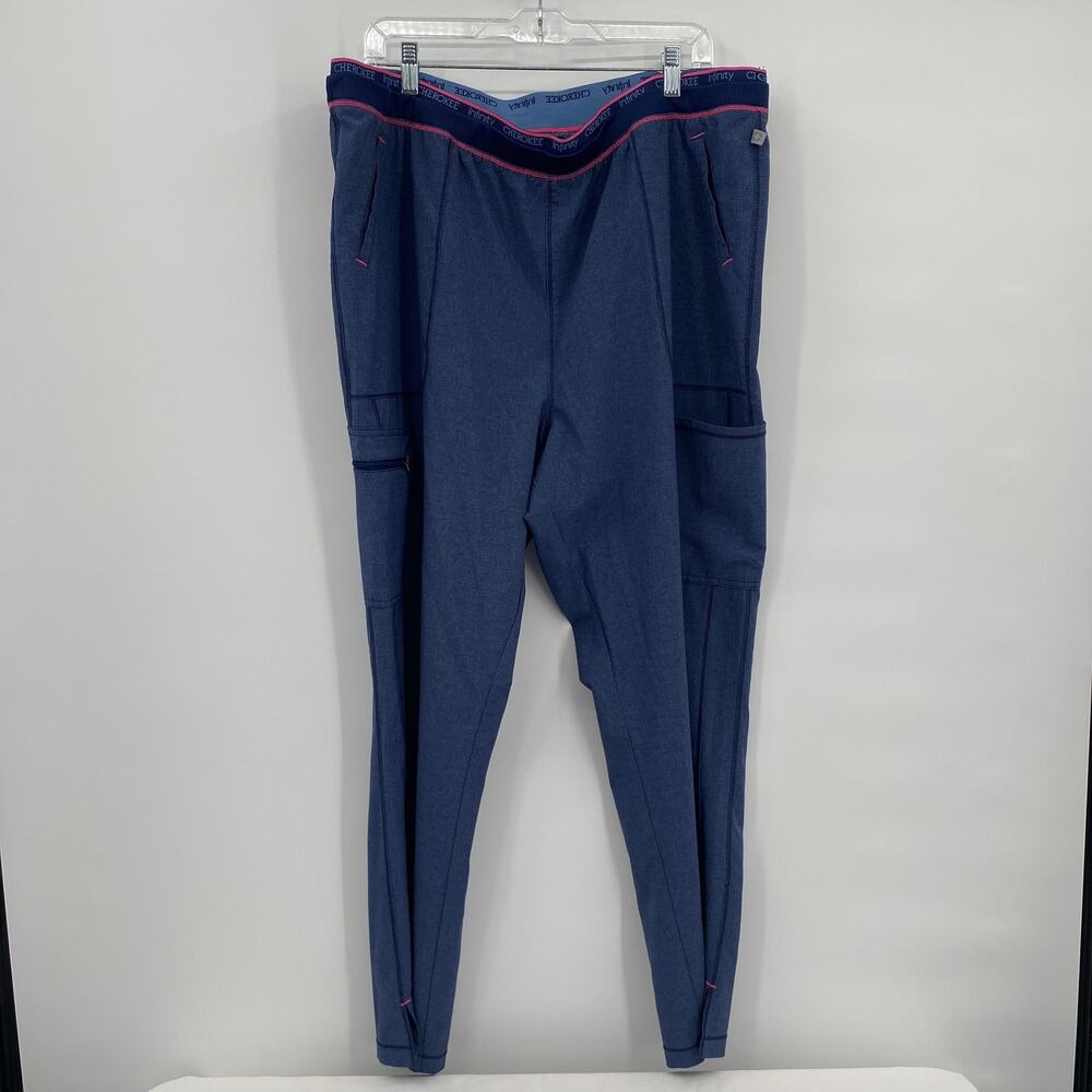 Cherokee Infinity Women's Tapered Leg Pull-On Scrub Pants CK050A Blue 2XL